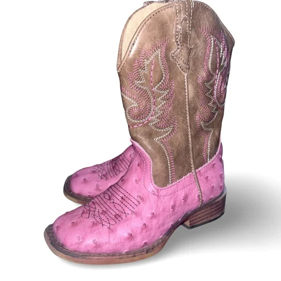 Roper Girls Bumps Faux Ostrich Square Toe Cowboy Mid Calf Boots Size 10 - Picture 2 of 6